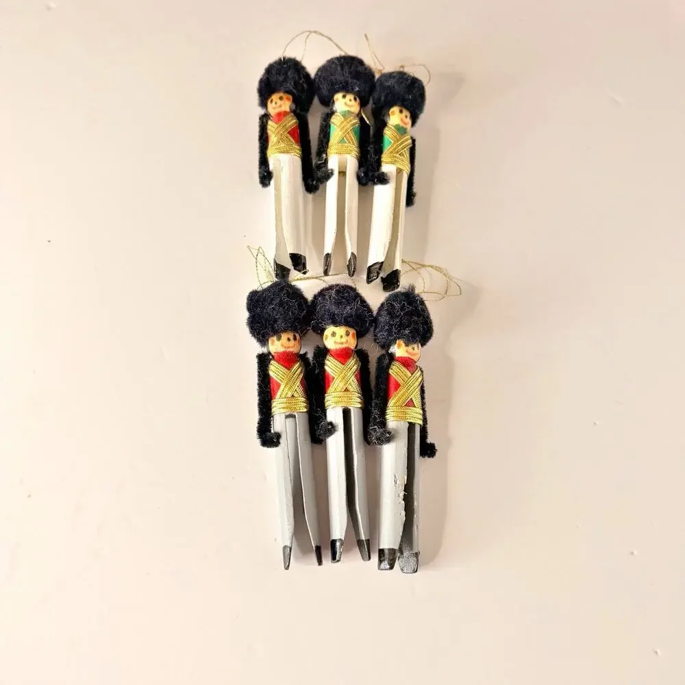 Vtg Handmade Clothes Pin Toy Soldiers Snowman Santa Ornament Lot Of 14 Christmas